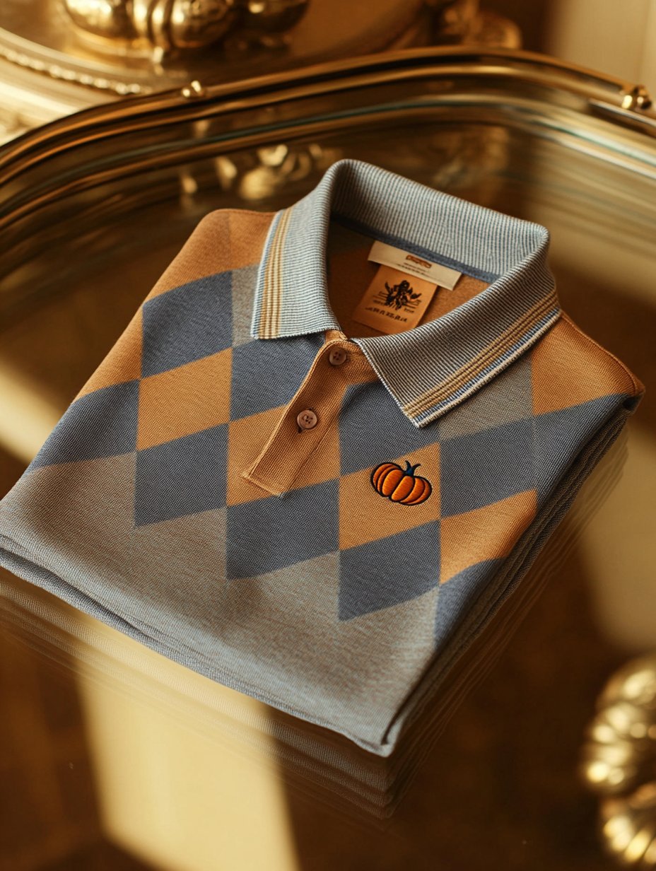 Men's Classic Business Check Halloween Pumpkin Button Short Sleeve Polo Shirt