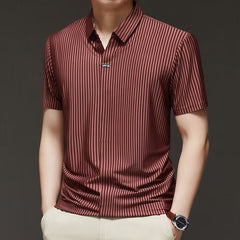 Men's Maroon Striped Half Sleeve Polo T-Shirt