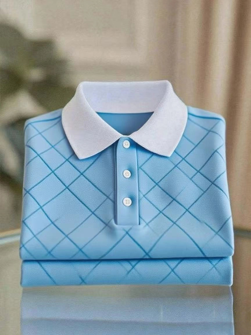 Men's Business Casual Button Short Sleeve Polo Shirt