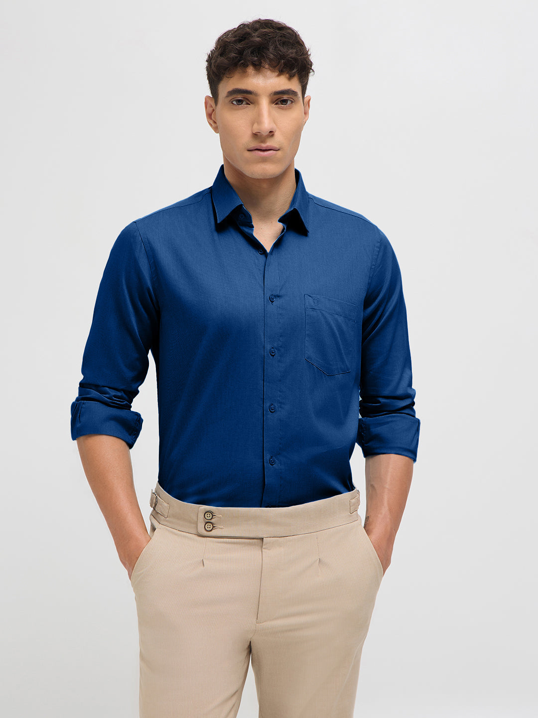 Muted Dusty Blue Solid Formal Shirt