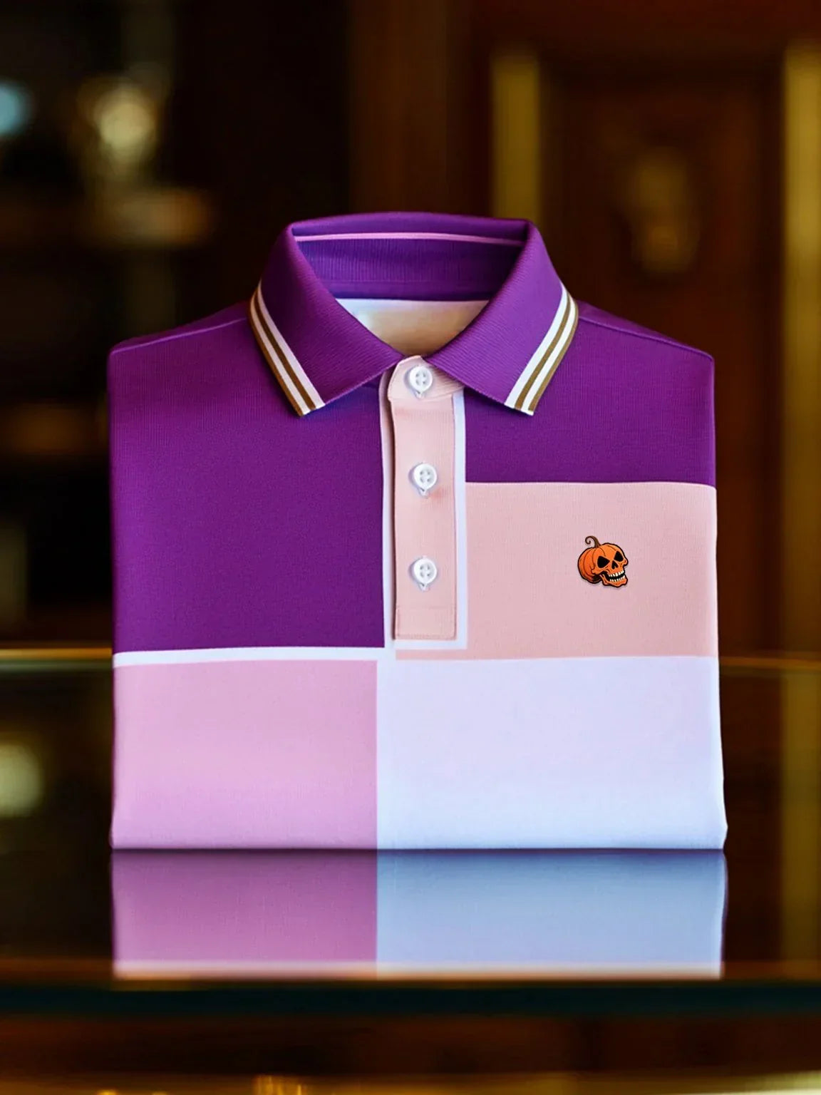 Men's Business Casual Artistic Geometric Block Short Sleeve Polo Shirt