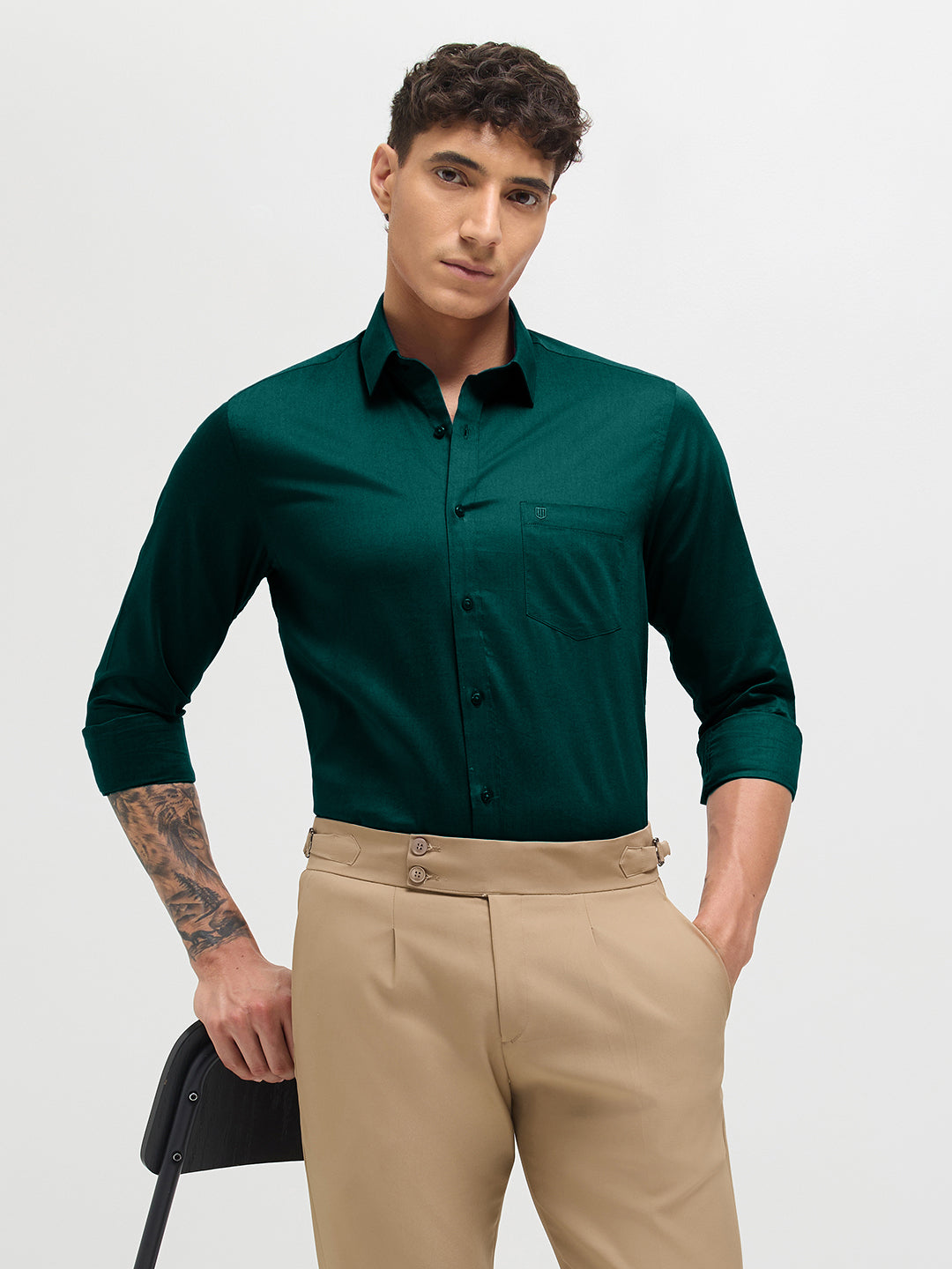Blue Teal Solid Formal Shirt