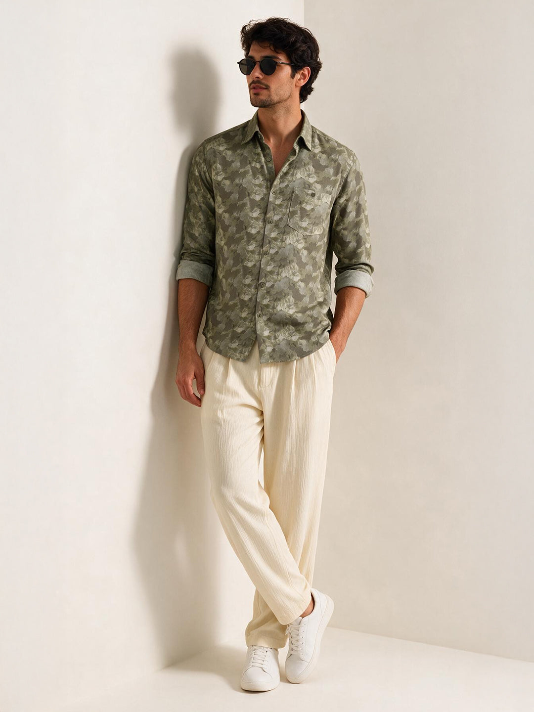 Misty Olive Abstract Printed Casual Shirt