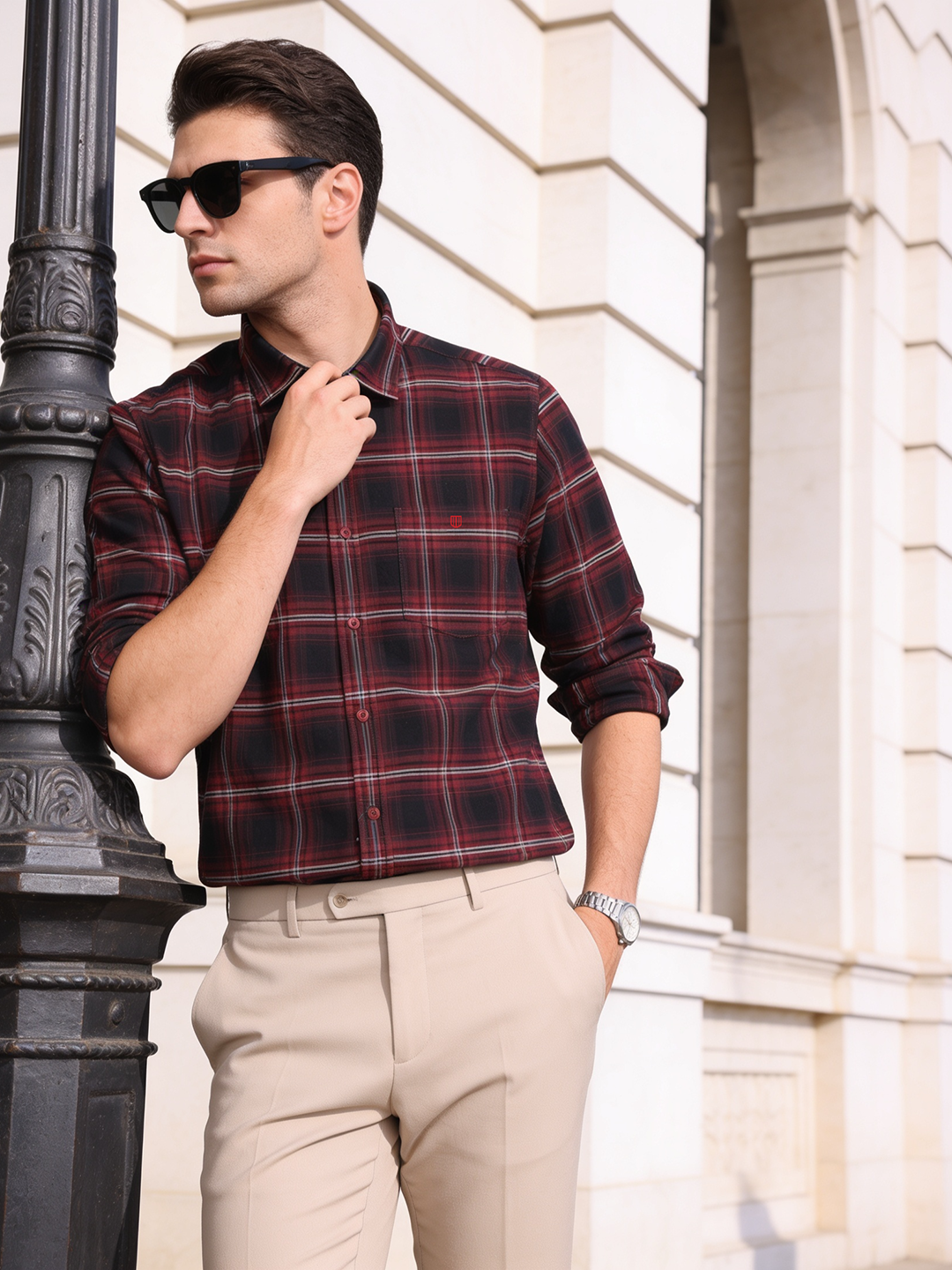 Dark Cherry Checked Casual Shirt