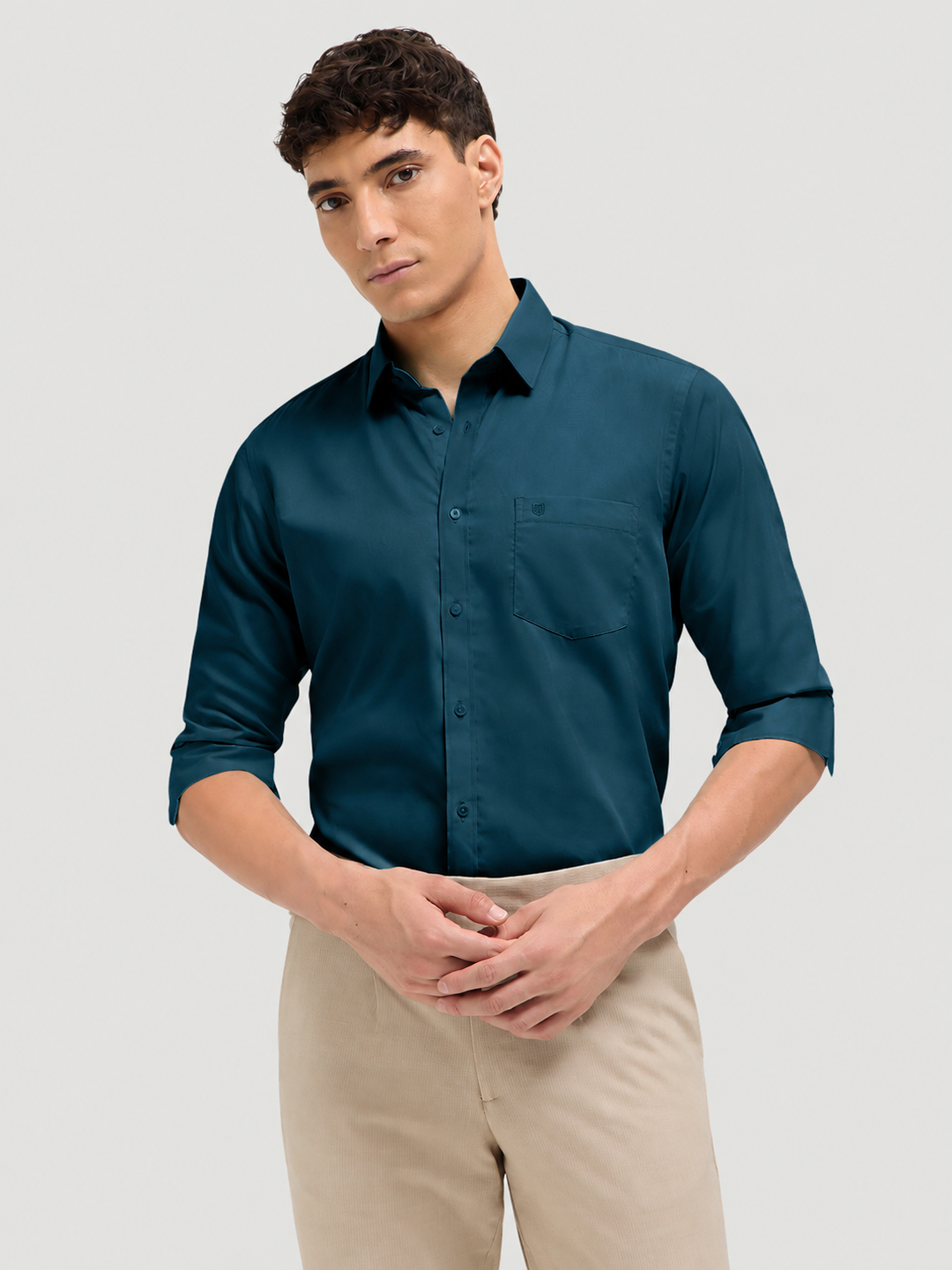 Dark Teal Green Solid Formal Shirt