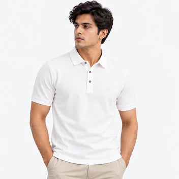 Men's Solid White Half Sleeve Polo T-Shirt