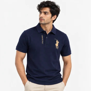 Men's Solid Navy Blue Half Sleeve Polo T-Shirt