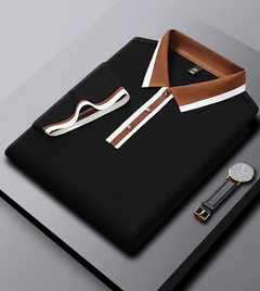 Men's Black Contrast Collar Half Sleeve Polo T-Shirt