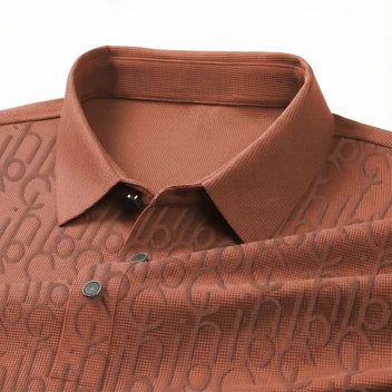 Men's Rust Brown Monogram Printed Half Sleeve Polo T-Shirt