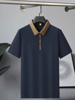 Men's Navy Blue Contrast Collar Half Sleeve Polo T-Shirt