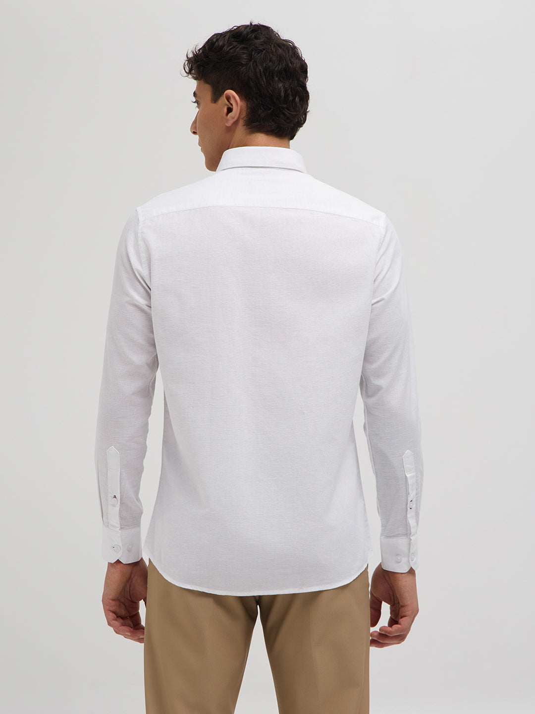 White Cotton Linen Solid Casual Shirt