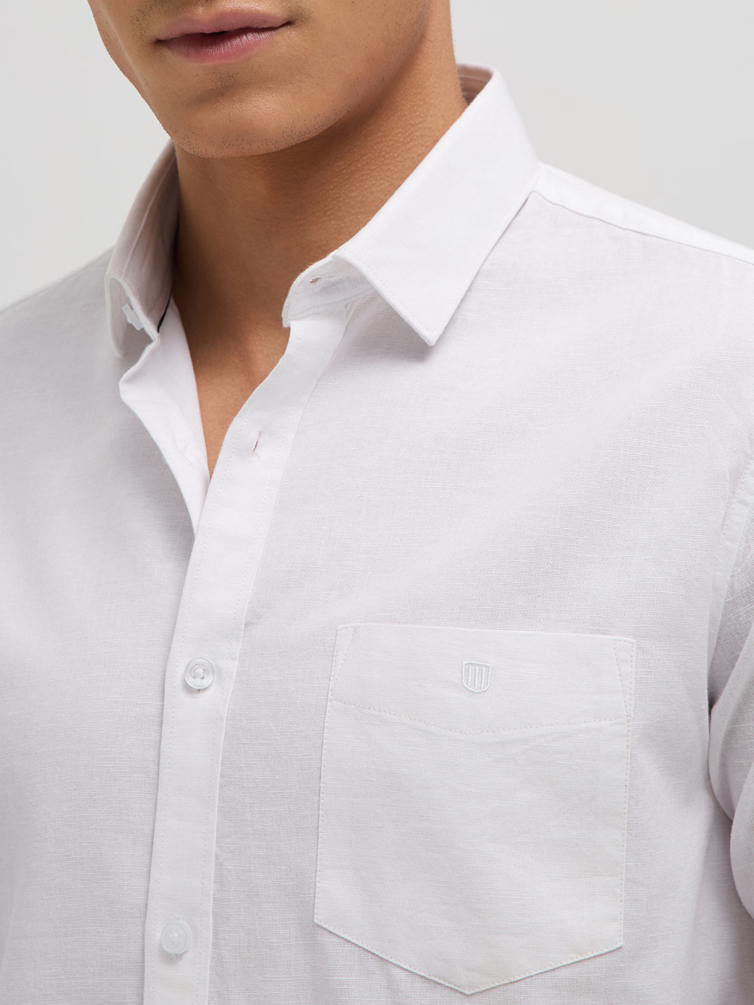 White Cotton Linen Solid Casual Shirt