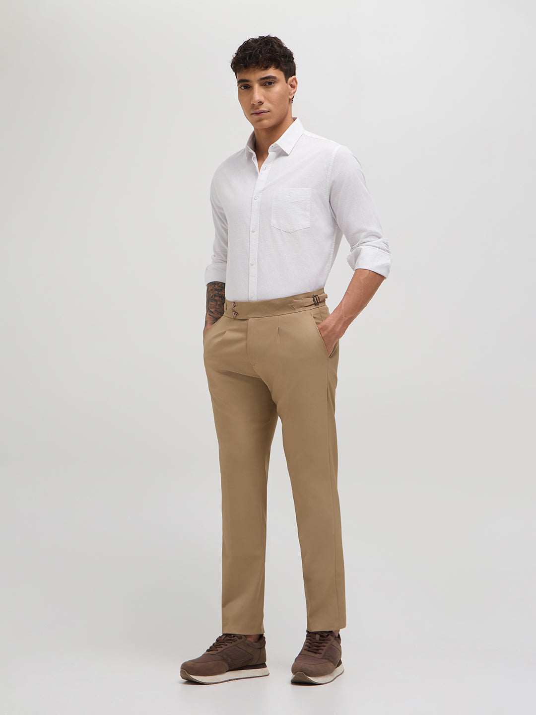 White Cotton Linen Solid Casual Shirt