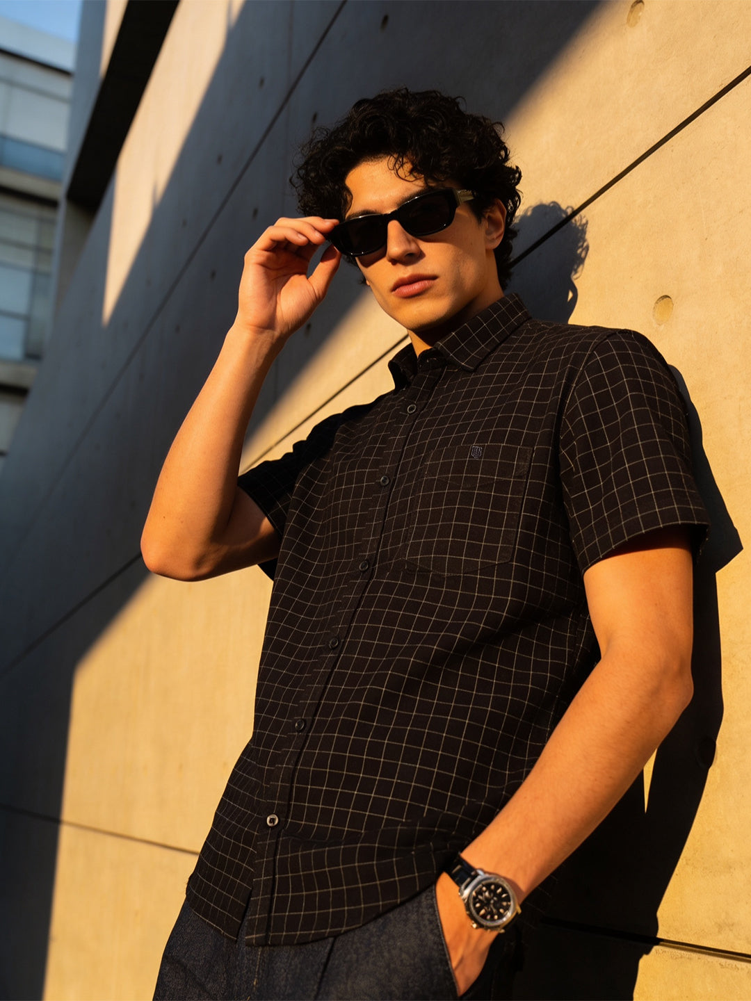 Black and White Checked Casual Shirt