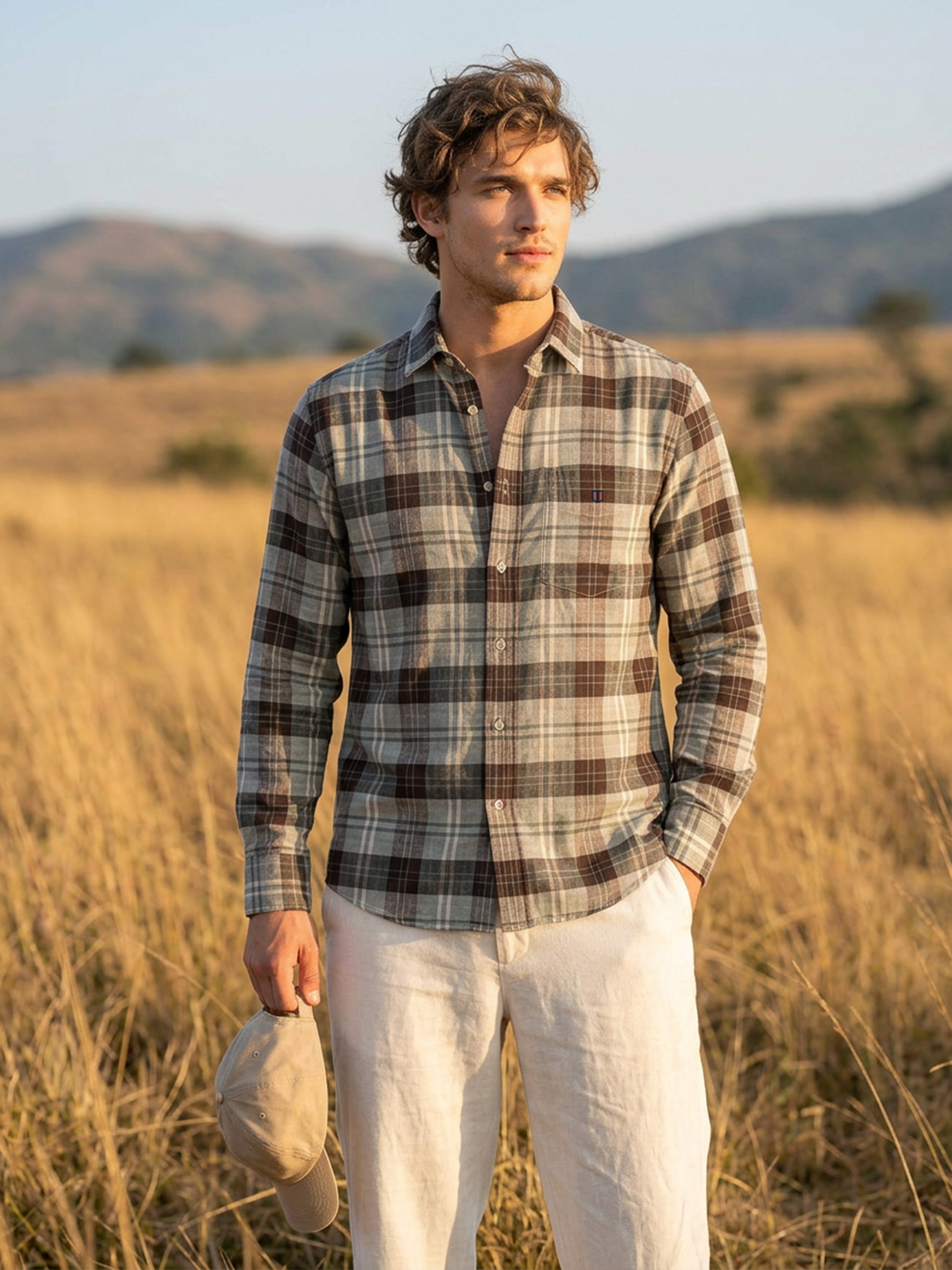 Taupe Brown and Ivory Checked Casual Shirt