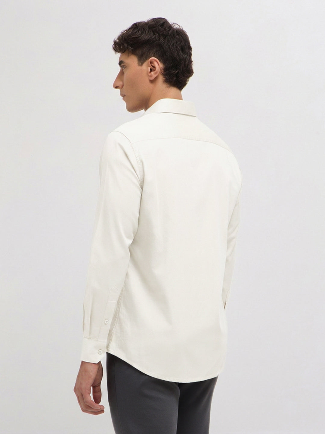 Ivory Twill Satin Solid Casual Shirt