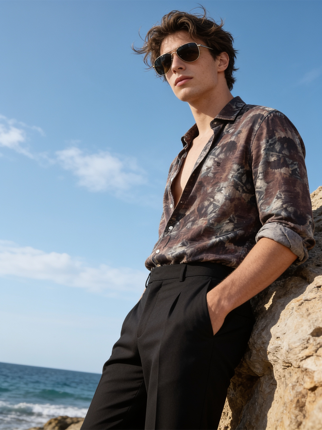 Cinder Brown Vintage Floral Printed Casual Shirt