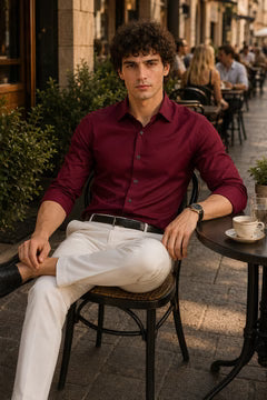 Men's Solid Maroon Full Sleeve Shirt