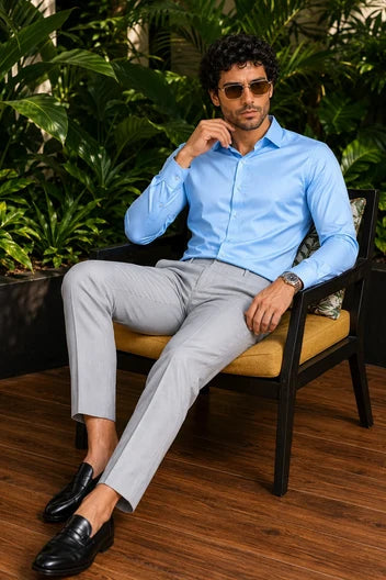 Men's Solid Sky Blue Full Sleeve Shirt