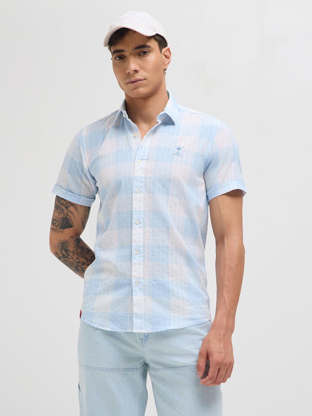 Light Sky Blue and White Vertical Stripes Casual Shirt