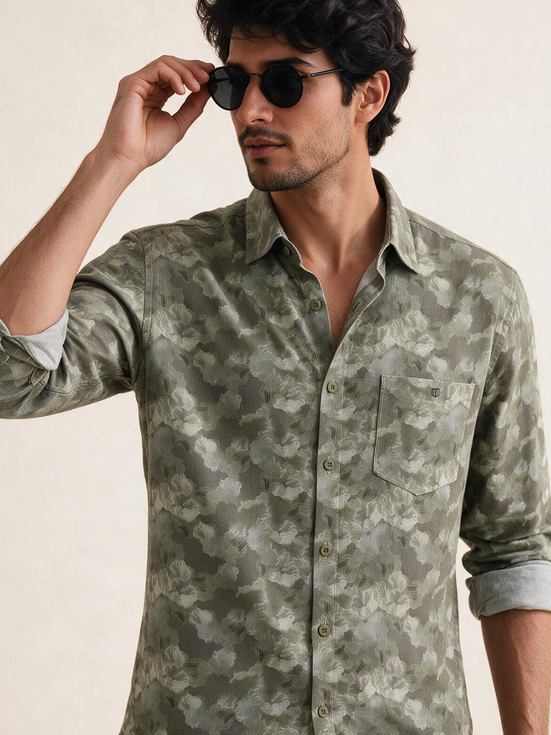 Misty Olive Abstract Printed Casual Shirt