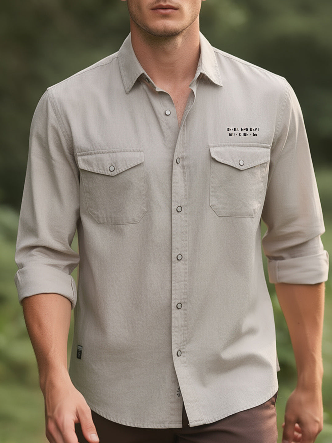Desert Sand Beige Printed Casual Shirt With Dual Pockets