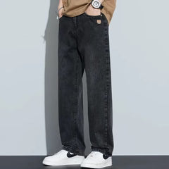 Men's Black Washed Relaxed Fit Wide Leg Denim Jeans