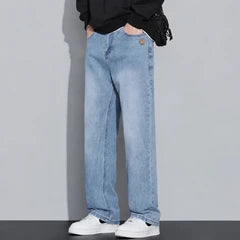 Men's Sky Blue Relaxed Fit Wide Leg Denim Jeans