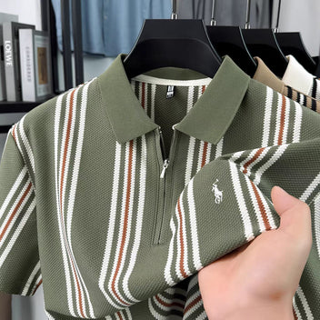 Men's Olive Green Striped Half Sleeve Polo T-Shirt