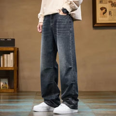 Men's Washed Blue Relaxed Fit Wide Leg Denim Jeans