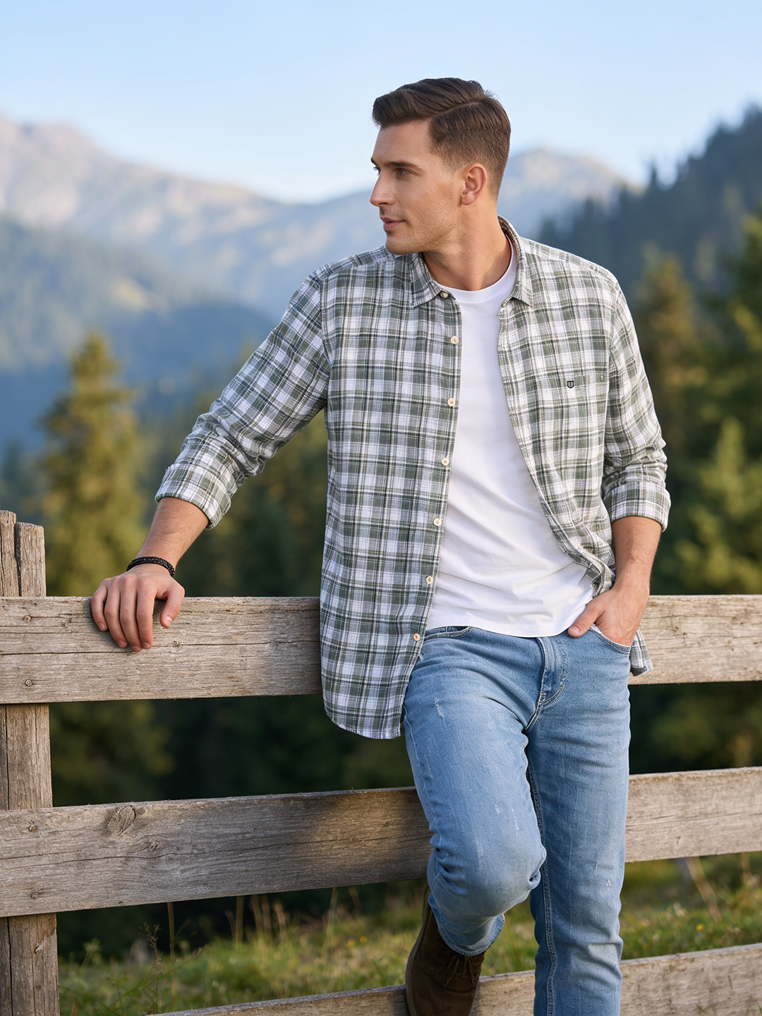 Pale Green Checked Casual Shirt