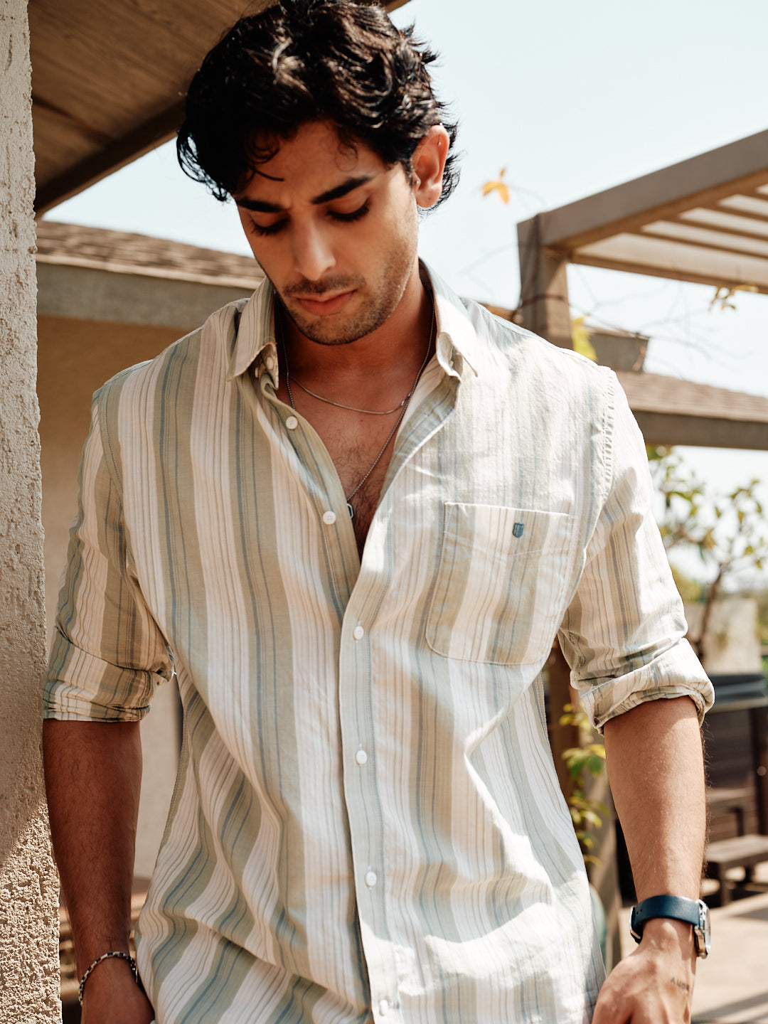 Pale Mint Vertical Stripes Casual Shirt