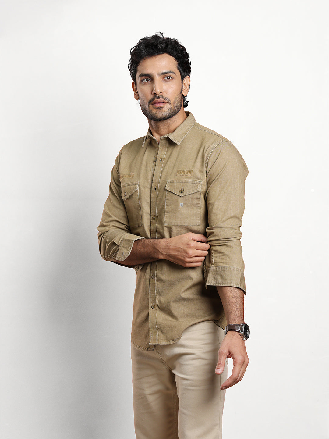 Khaki Beige Printed Casual Shirt