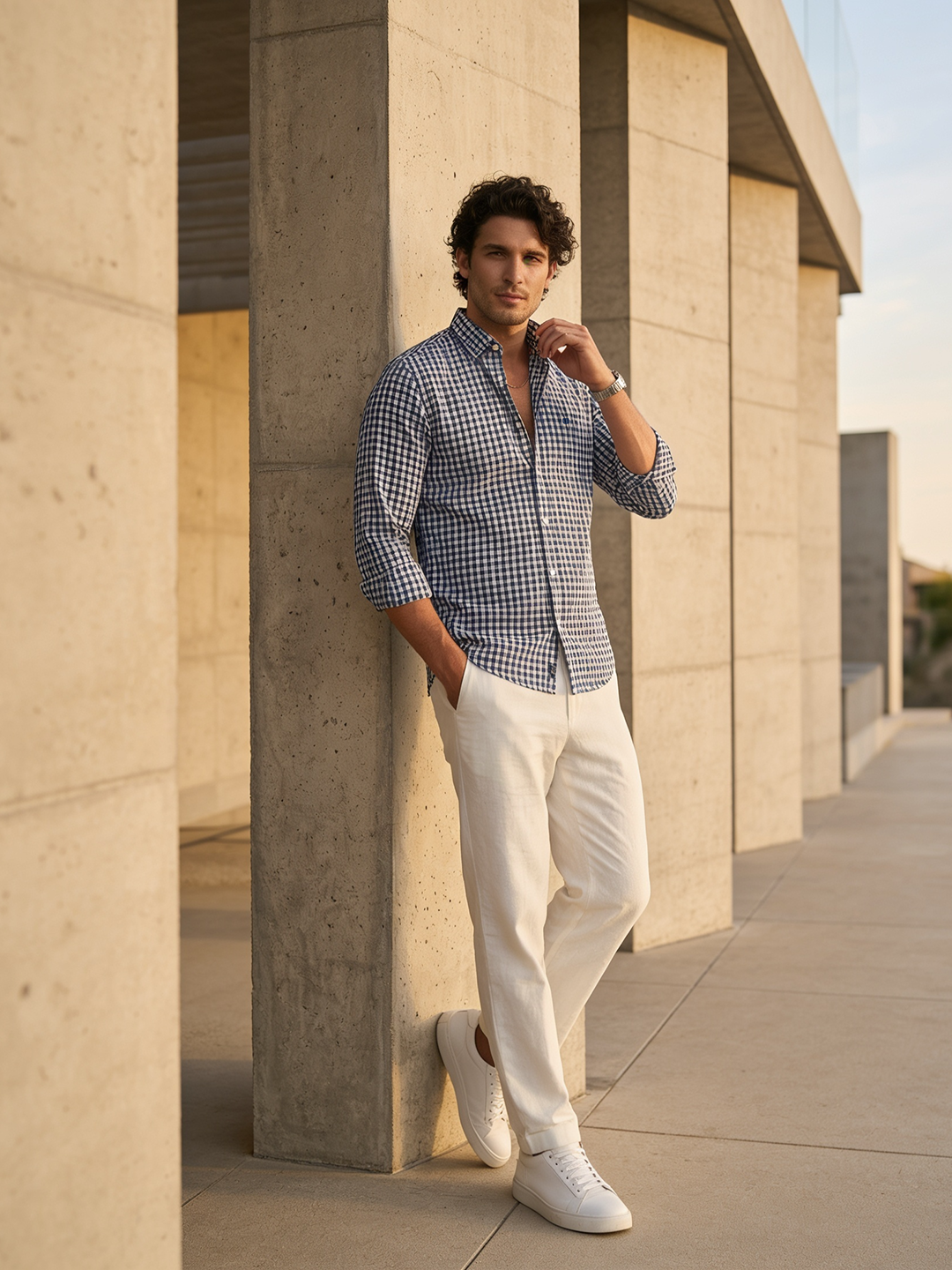 Ocean Ink Micro Checked Casual Shirt