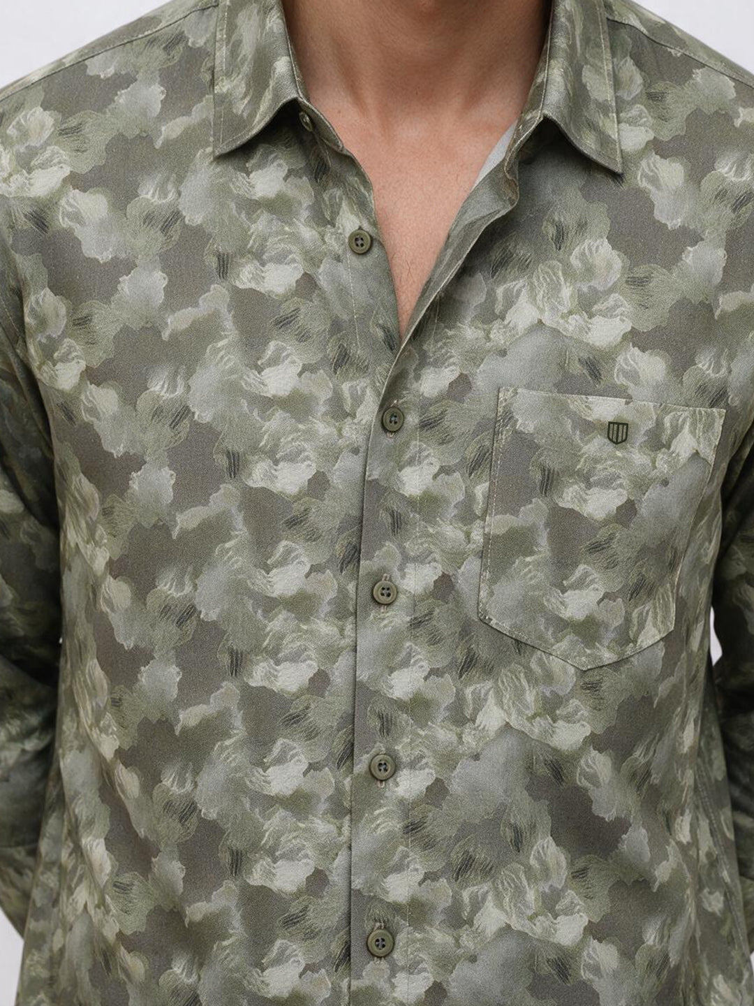 Misty Olive Abstract Printed Casual Shirt