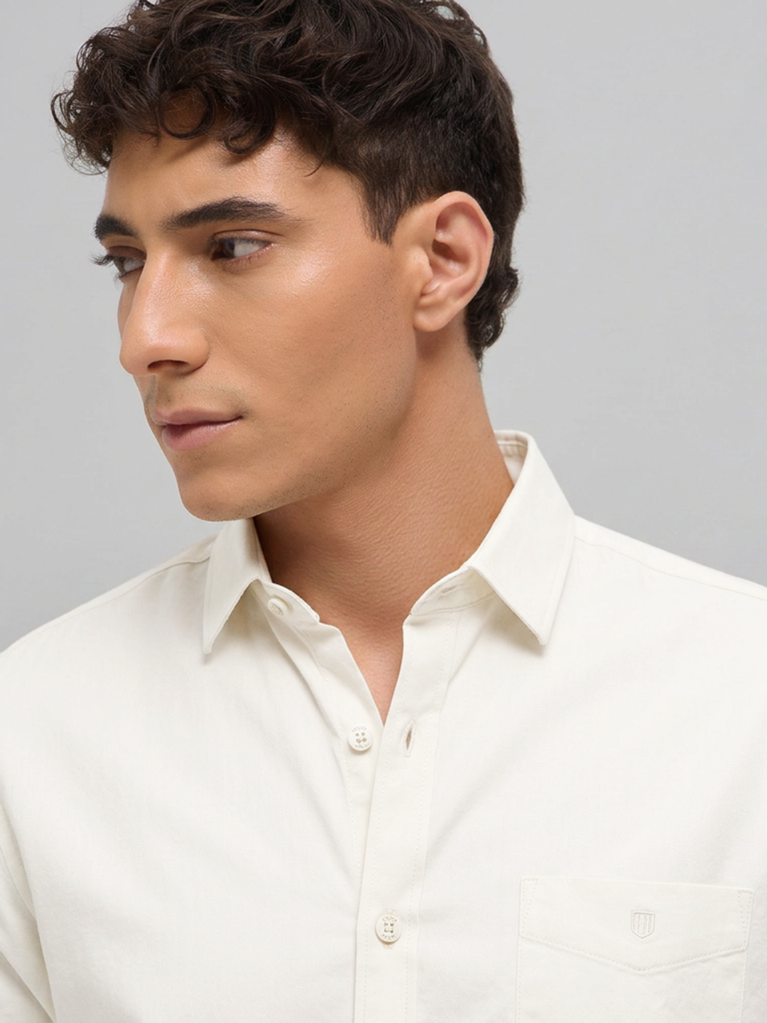 Ivory Twill Satin Solid Casual Shirt