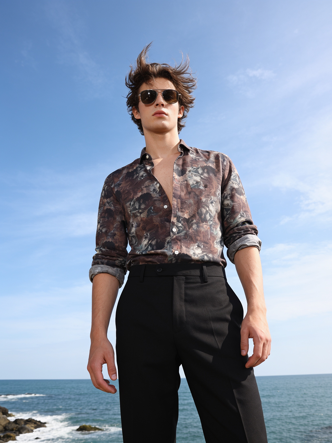 Cinder Brown Vintage Floral Printed Casual Shirt