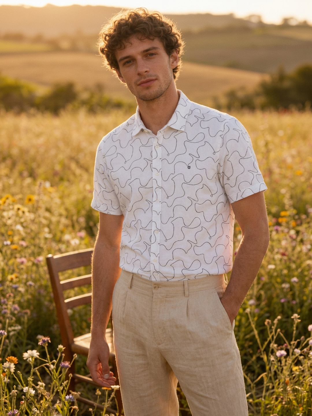 Chalk White and Black Abstract Dot Printed Casual Shirt