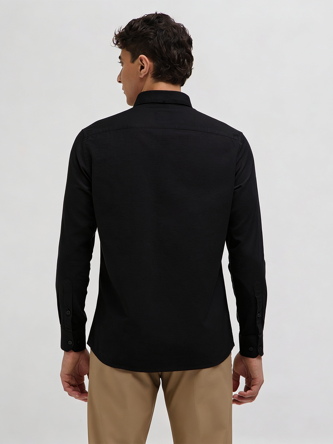 Black Cotton Linen Solid Casual Shirt