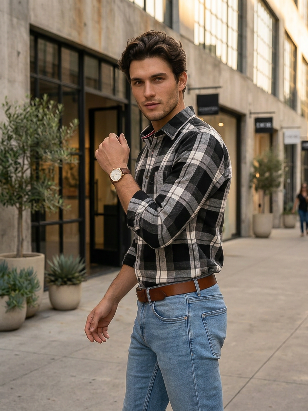Deep Ash Black Checked Casual Shirt