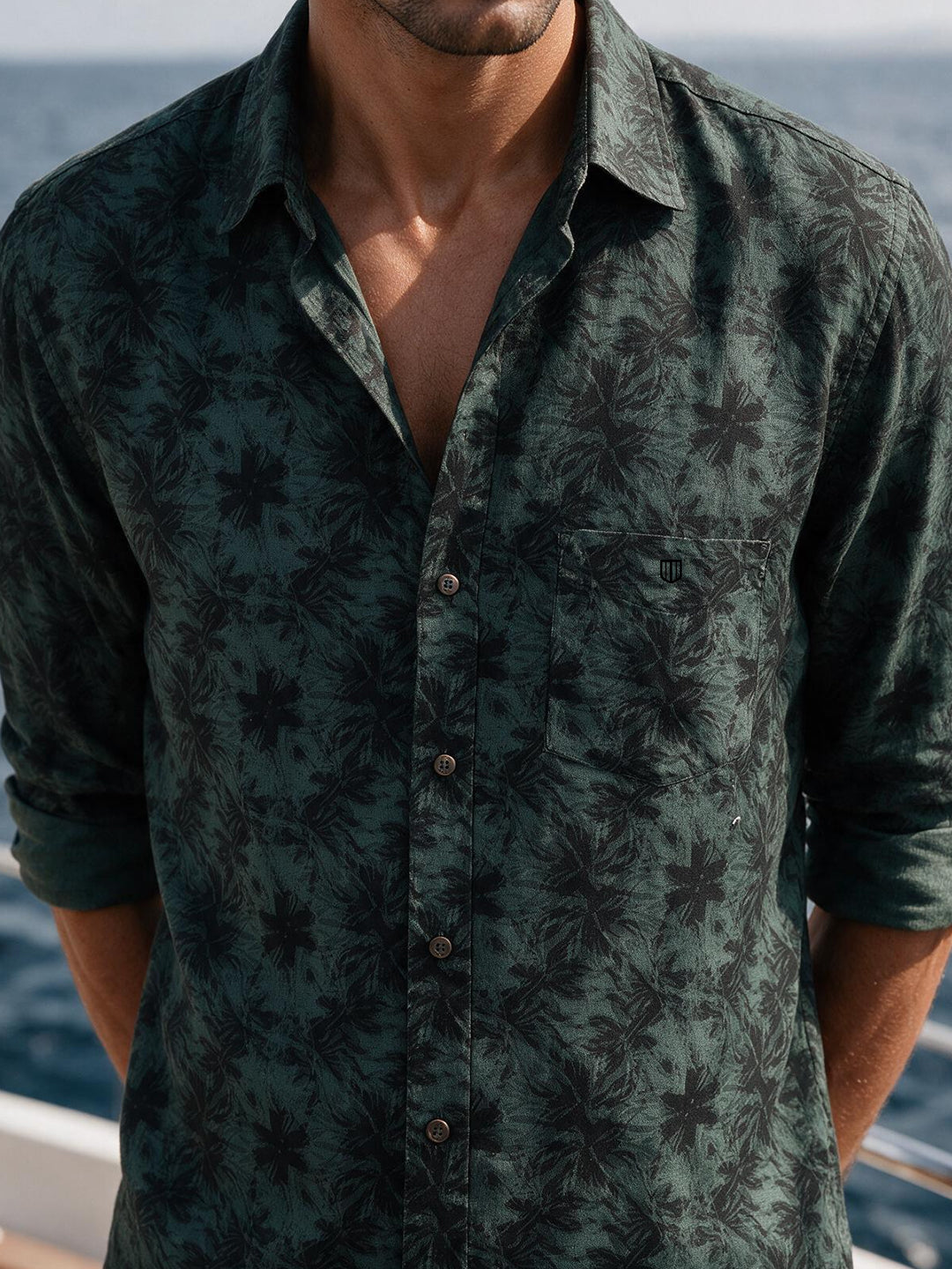 Black Forest Green Botanical Printed Casual Shirt
