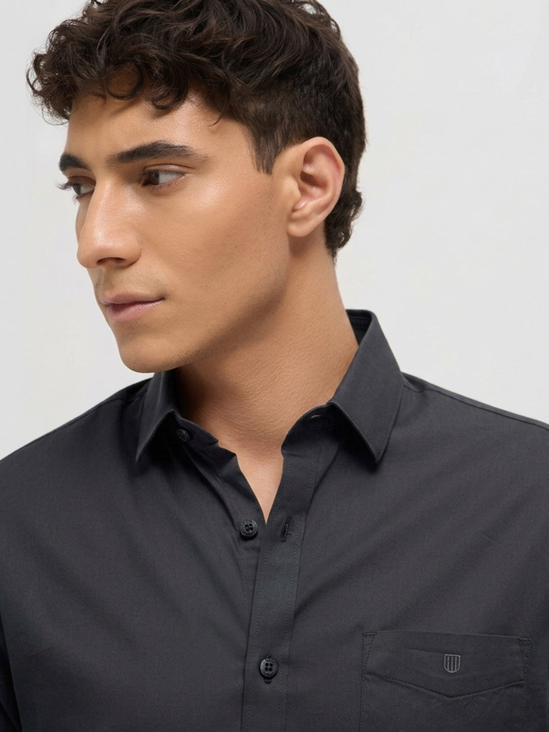 Black Twill Satin Solid Casual Shirt