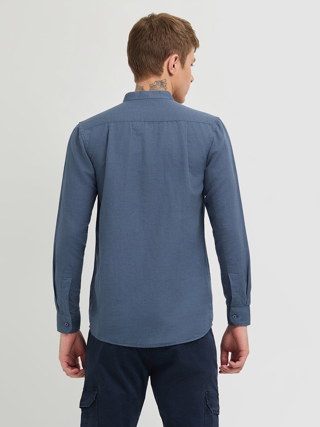 Orion Blue Textured Printed Casual Shirt