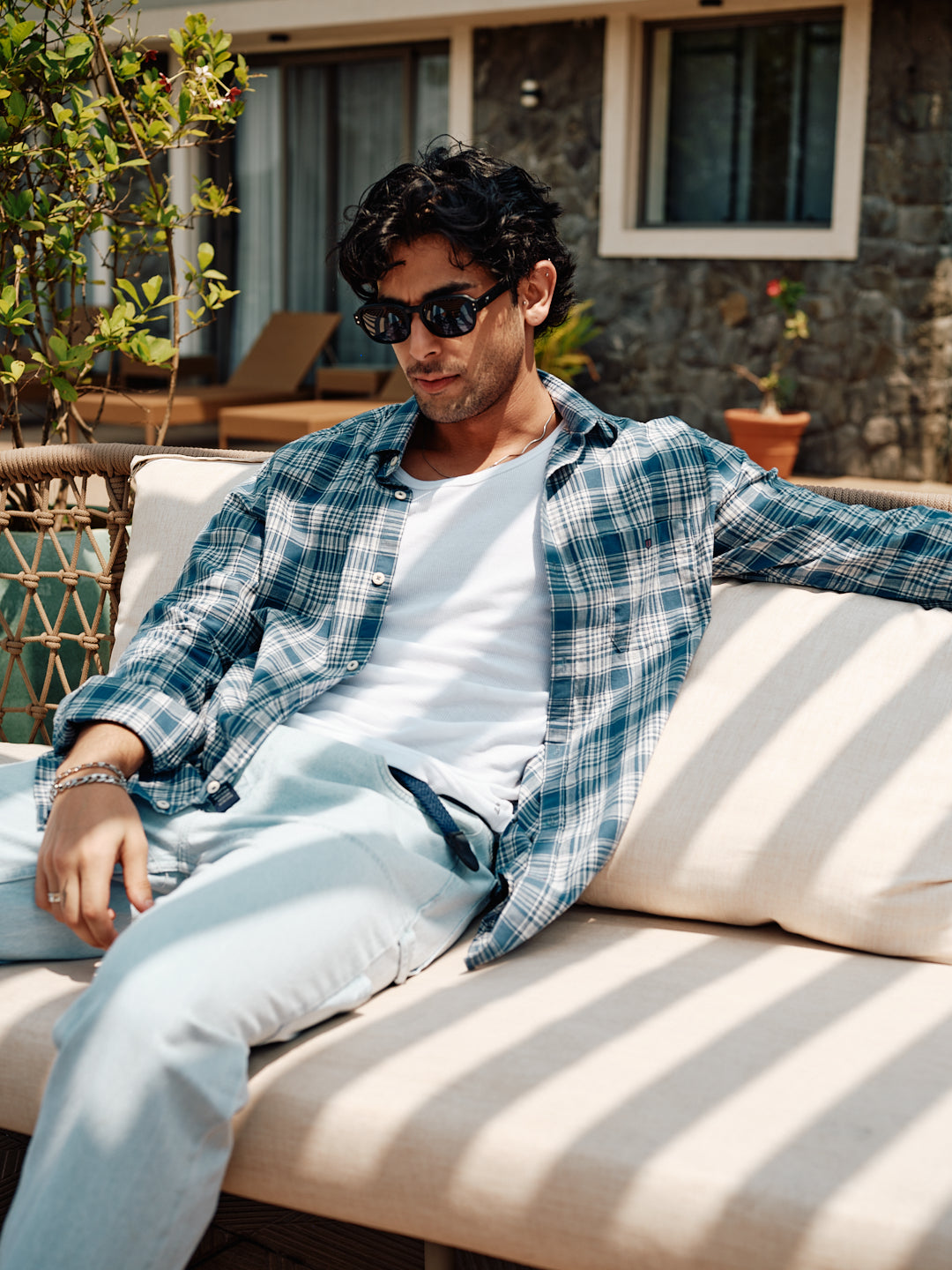 Deep Blue Checked Casual Shirt