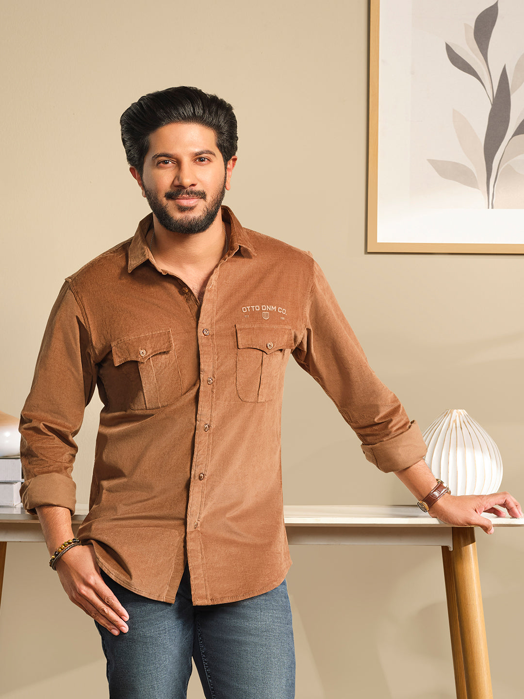 Brown Corduroy Semi Casual Shirt