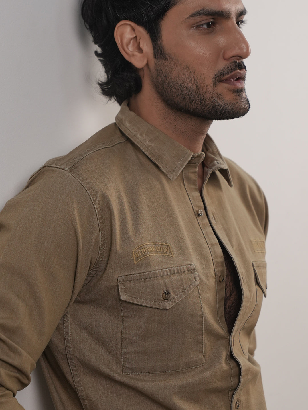 Khaki Beige Printed Casual Shirt