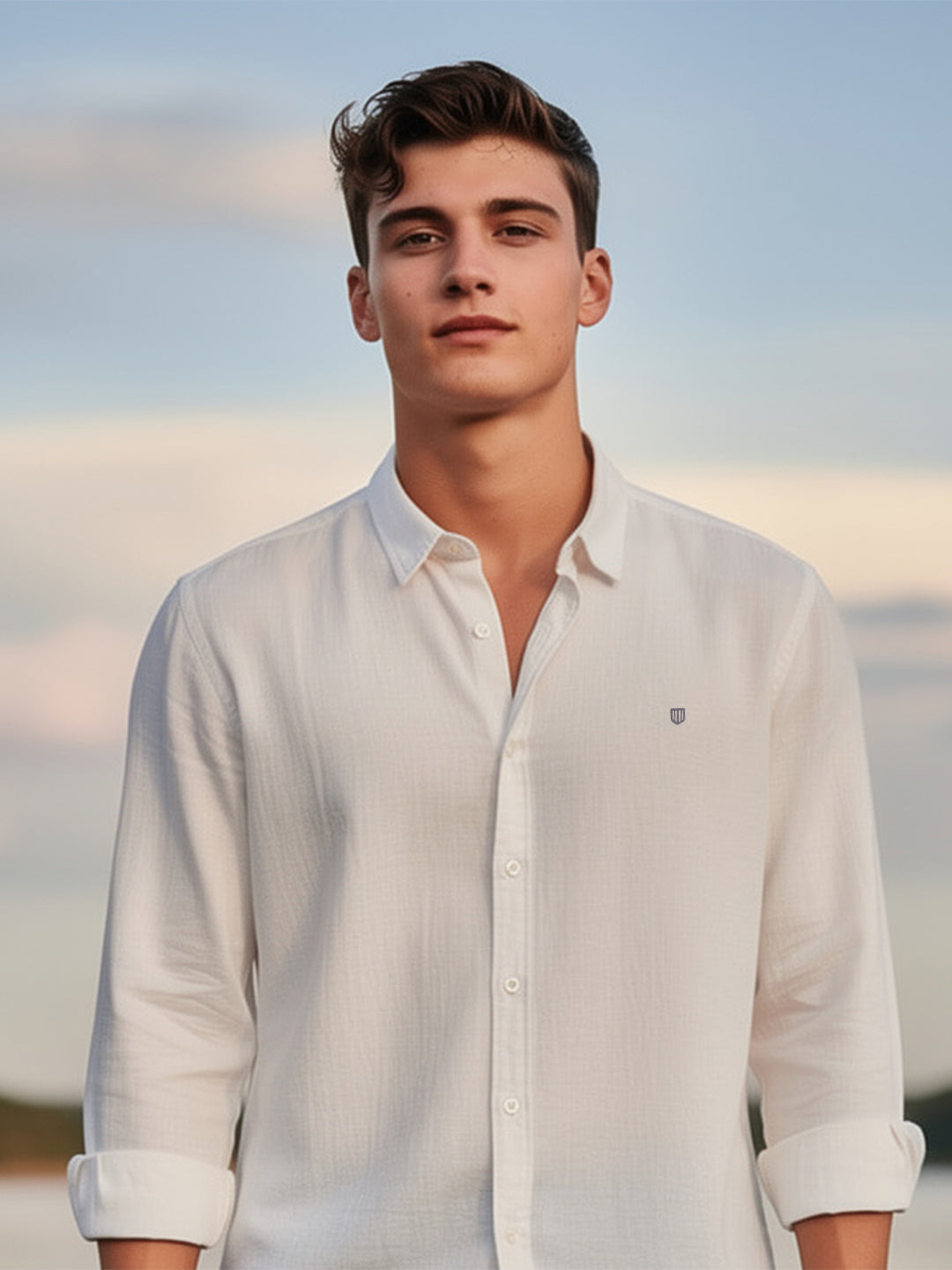 Warm White Plain Casual Shirt
