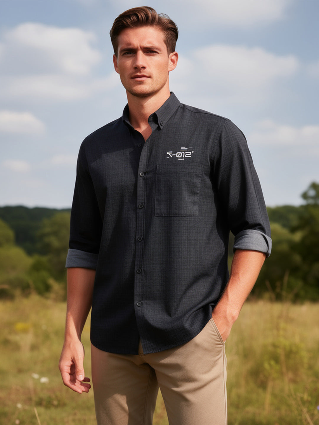 Charcoal Black Plain Casual Shirt