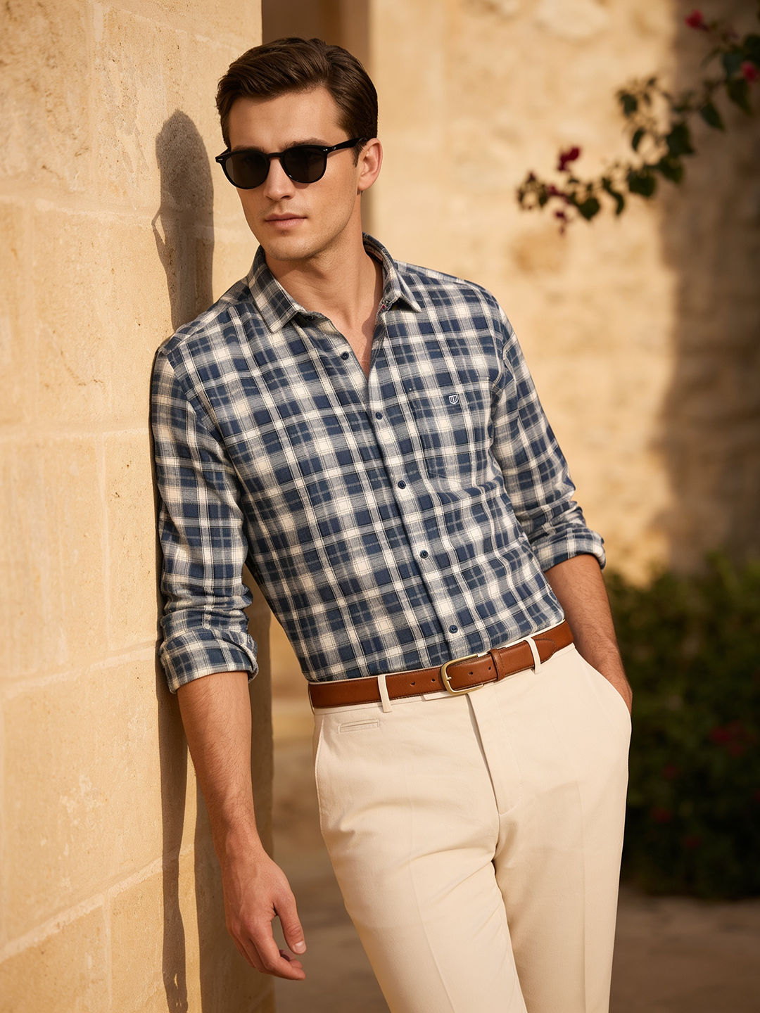 Mineral Blue and Birch White Checked Casual Shirt