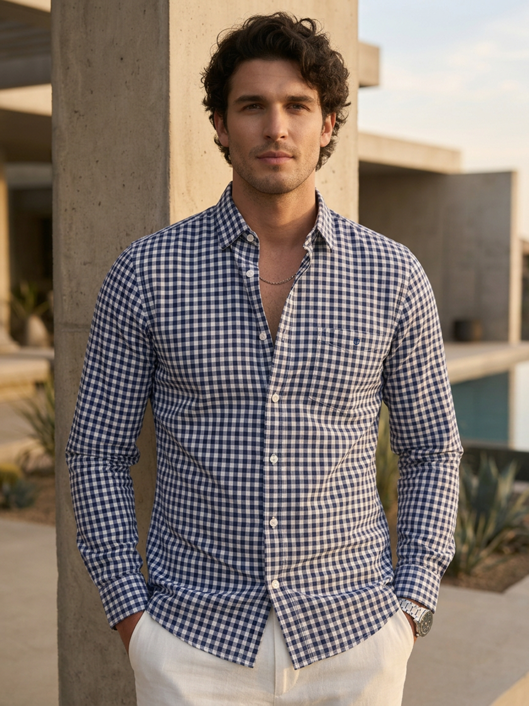 Ocean Ink Micro Checked Casual Shirt
